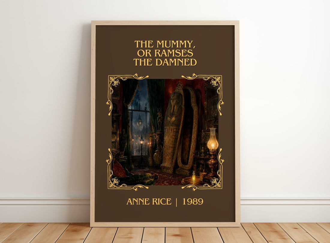 The Mummy, Or Ramses The Damned Classic Book Art Print by Anne Rice – framed print leaning on a wooden floor
