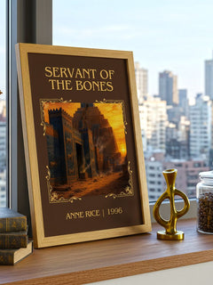 Servant Of The Bones Classic Book Art Print by Anne Rice – framed print on a city-view windowsill