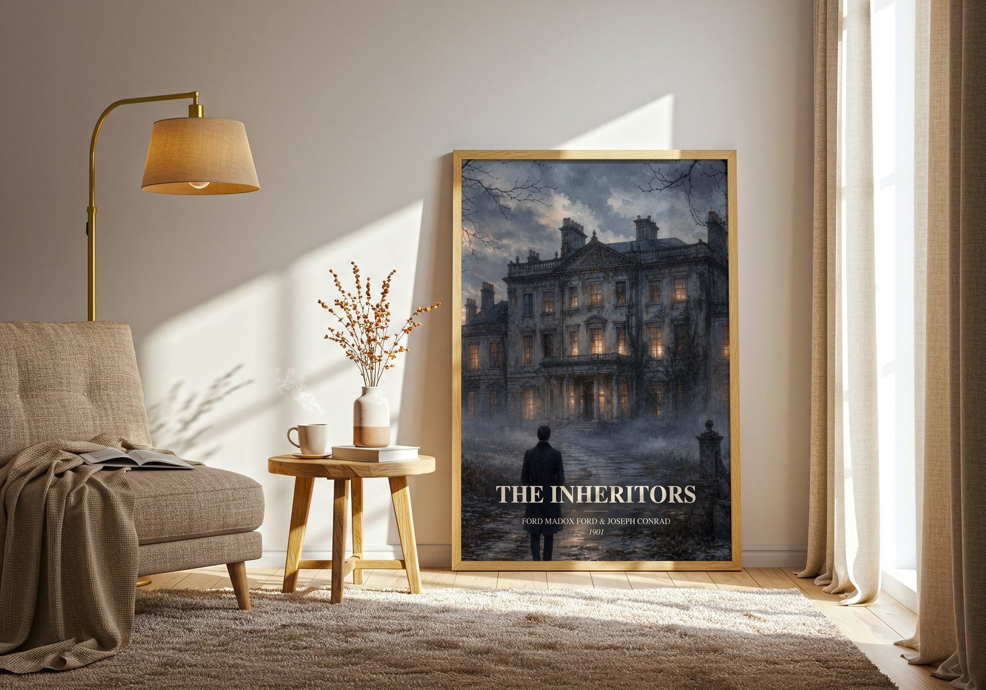 The Inheritors watercolour print in frame leaning in hallway – sci fi wall art