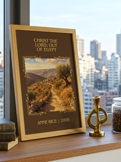Christ The Lord: Out Of Egypt Classic Book Art Print by Anne Rice – framed print on a city-view windowsill