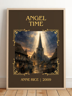 Angel Time Classic Book Art Print by Anne Rice – framed print leaning on a wooden floor