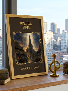Angel Time Classic Book Art Print by Anne Rice – framed print on a city-view windowsill