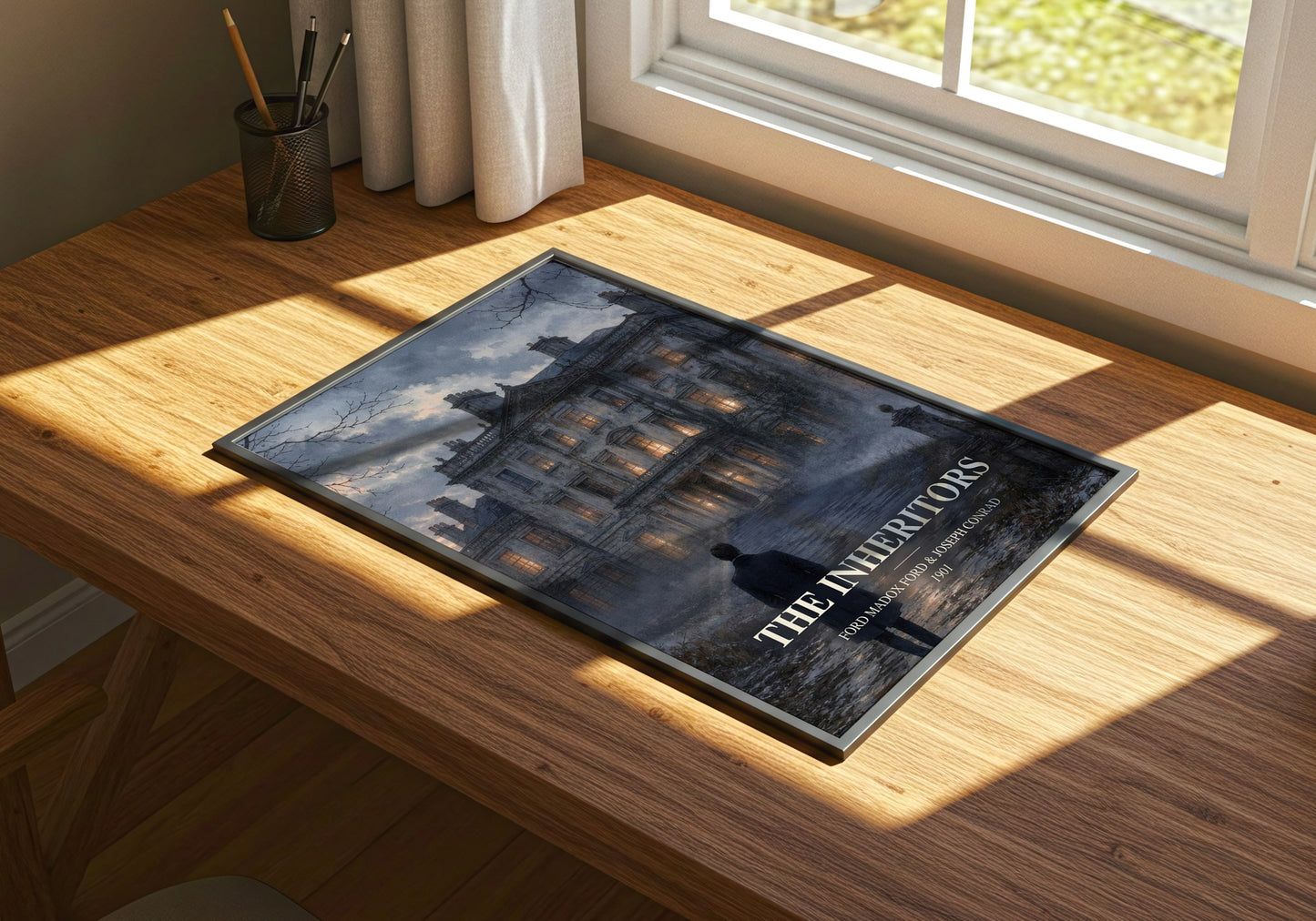 The Inheritors watercolour book poster framed on wall – sci fi wall art
