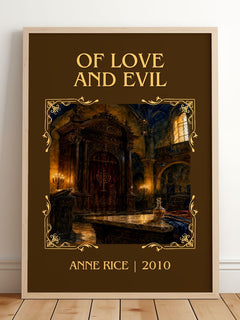 Of Love And Evil Classic Book Art Print by Anne Rice – framed print leaning on a wooden floor
