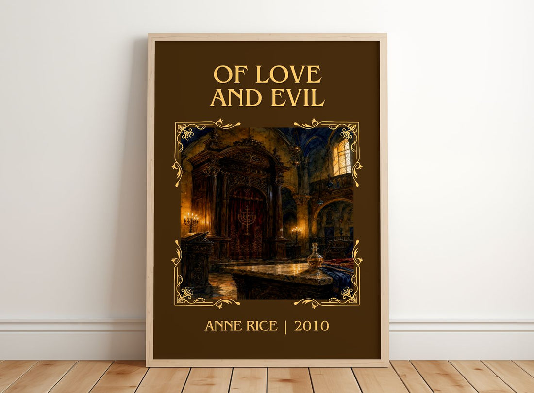 Of Love And Evil Classic Book Art Print by Anne Rice – framed print leaning on a wooden floor