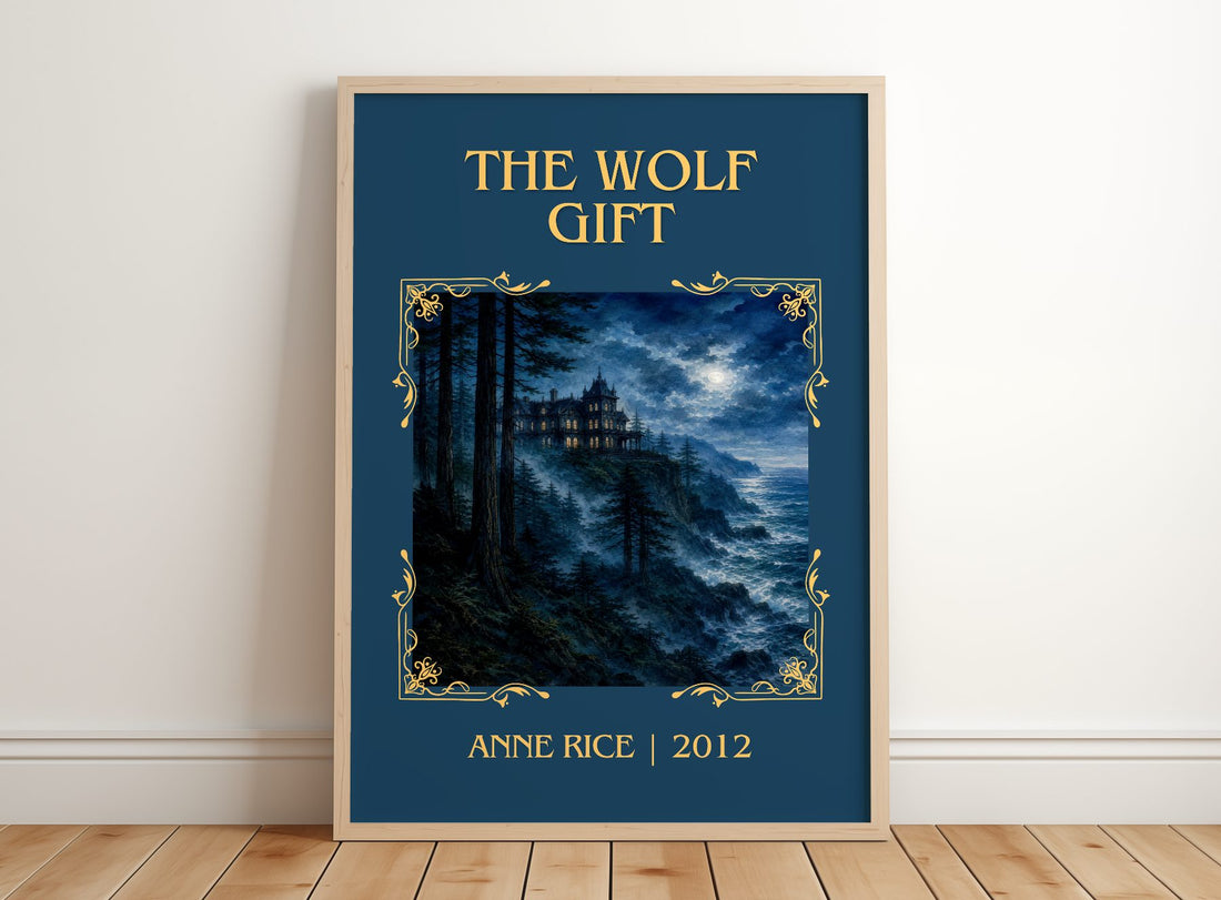 The Wolf Gift Classic Book Art Print by Anne Rice – framed print leaning on a wooden floor