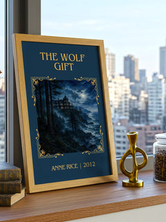 The Wolf Gift Classic Book Art Print by Anne Rice – framed print on a city-view windowsill