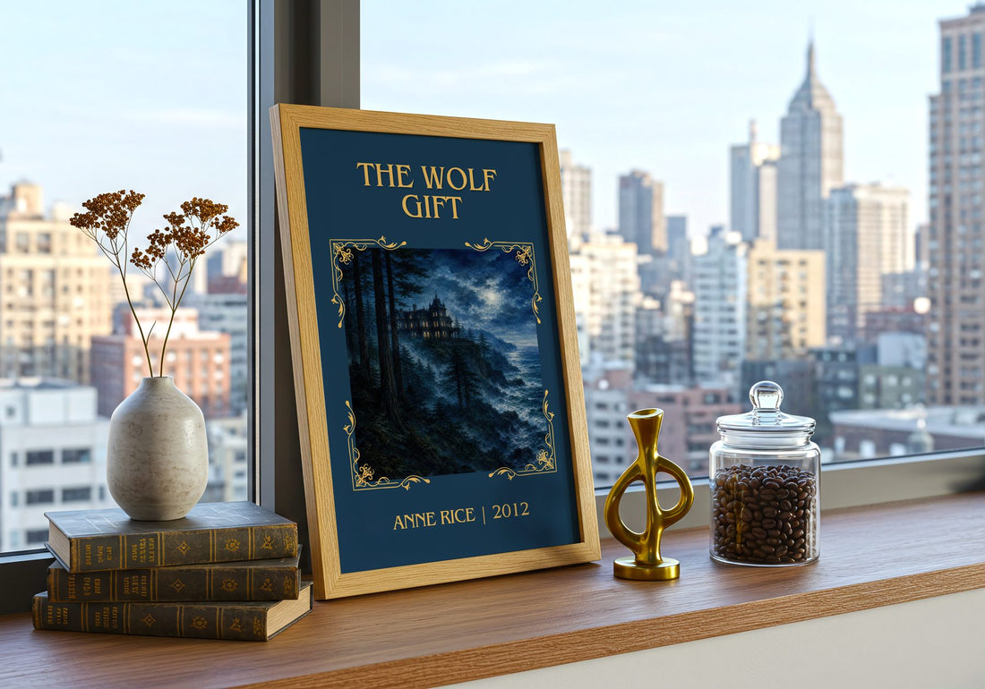 The Wolf Gift Classic Book Art Print by Anne Rice – framed print on a city-view windowsill