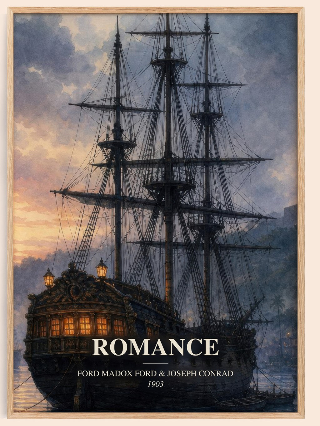 Romance watercolour book poster by Ford Madox Ford & Joseph Conrad – framed literary art print