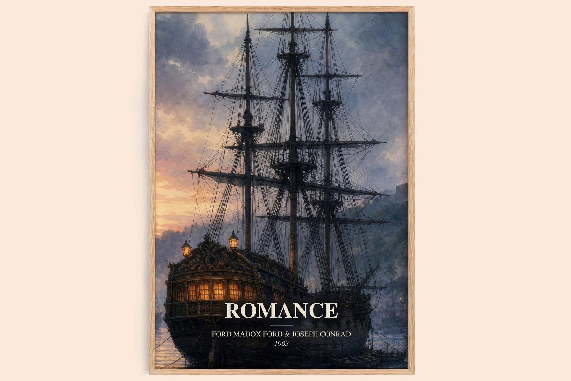 Romance watercolour book poster by Ford Madox Ford & Joseph Conrad – framed literary art print