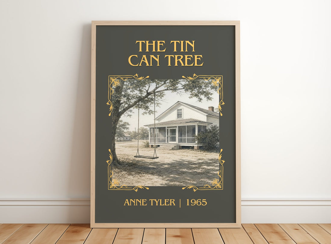 The Tin Can Tree Classic Book Art Print by Anne Tyler – framed print leaning on a wooden floor