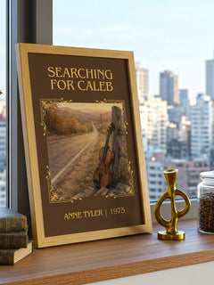 Searching For Caleb Classic Book Art Print by Anne Tyler – framed print on a city-view windowsill
