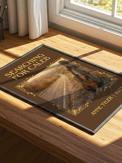Searching For Caleb Classic Book Art Print by Anne Tyler – print on a sunlit desk