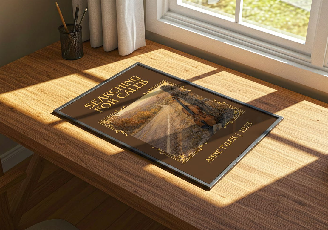 Searching For Caleb Classic Book Art Print by Anne Tyler – print on a sunlit desk