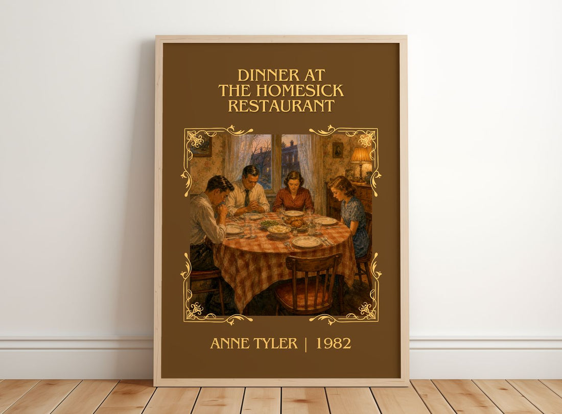 Dinner At The Homesick Restaurant Classic Book Art Print by Anne Tyler – framed print leaning on a wooden floor