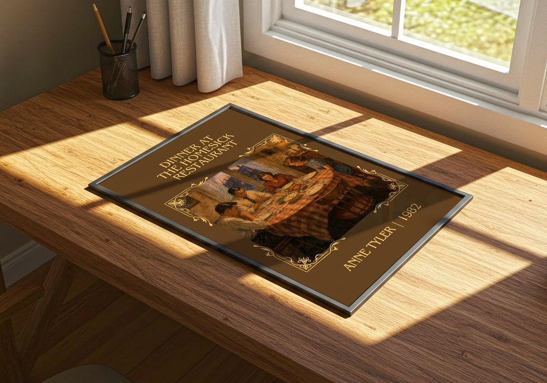 Dinner At The Homesick Restaurant Classic Book Art Print by Anne Tyler – print on a sunlit desk
