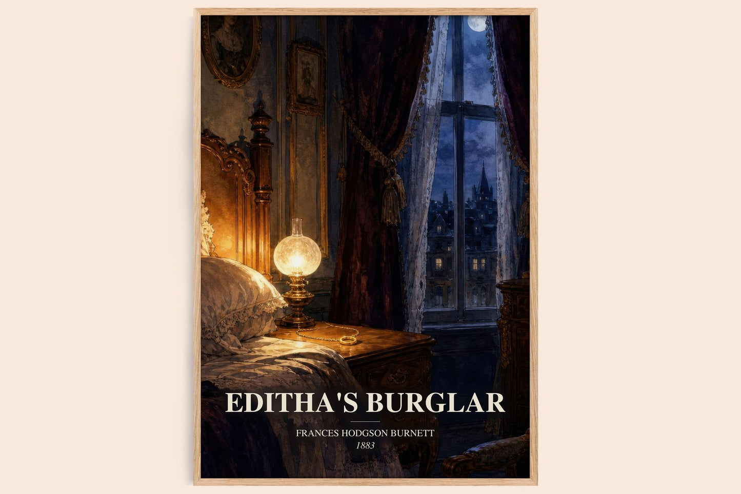 Editha'S Burglar watercolour book poster by Frances Hodgson Burnett – framed literary art print