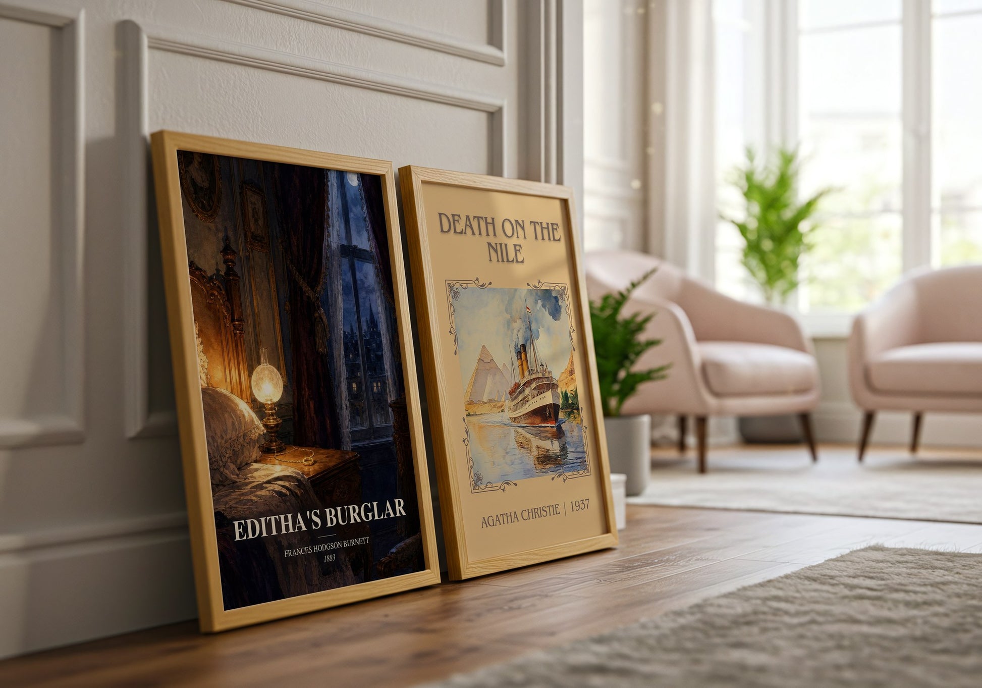 Editha'S Burglar watercolour print framed by window – literary home decor