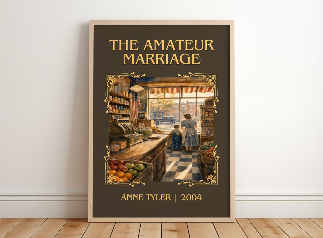 The Amateur Marriage Classic Book Art Print by Anne Tyler – framed print leaning on a wooden floor