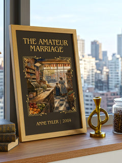 The Amateur Marriage Classic Book Art Print by Anne Tyler – framed print on a city-view windowsill