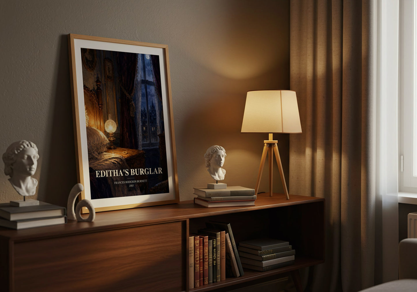 Editha'S Burglar watercolour print on bookshelf – Frances Hodgson Burnett fan gift