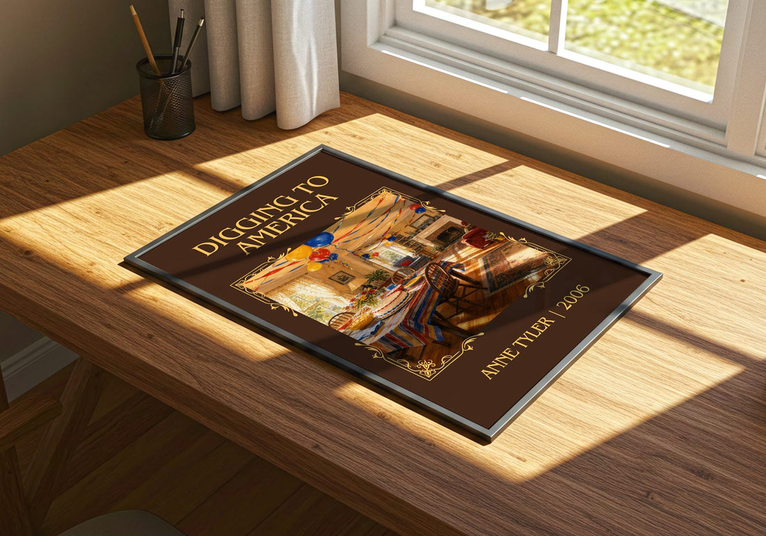 Digging To America Classic Book Art Print by Anne Tyler – print on a sunlit desk