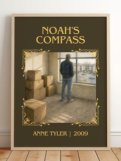 Noah'S Compass Classic Book Art Print by Anne Tyler – framed print leaning on a wooden floor