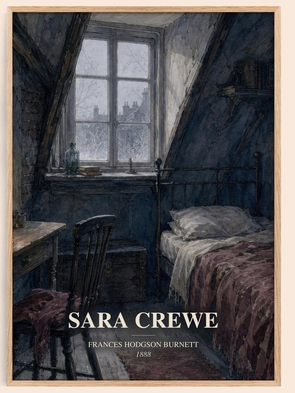 Sara Crewe watercolour book poster by Frances Hodgson Burnett – framed literary art print