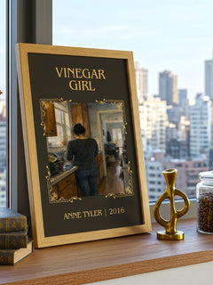 Vinegar Girl Classic Book Art Print by Anne Tyler – framed print on a city-view windowsill