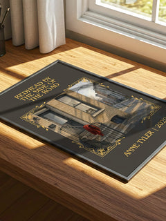 Redhead By The Side Of The Road Classic Book Art Print by Anne Tyler – print on a sunlit desk