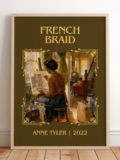 French Braid Classic Book Art Print by Anne Tyler – framed print leaning on a wooden floor