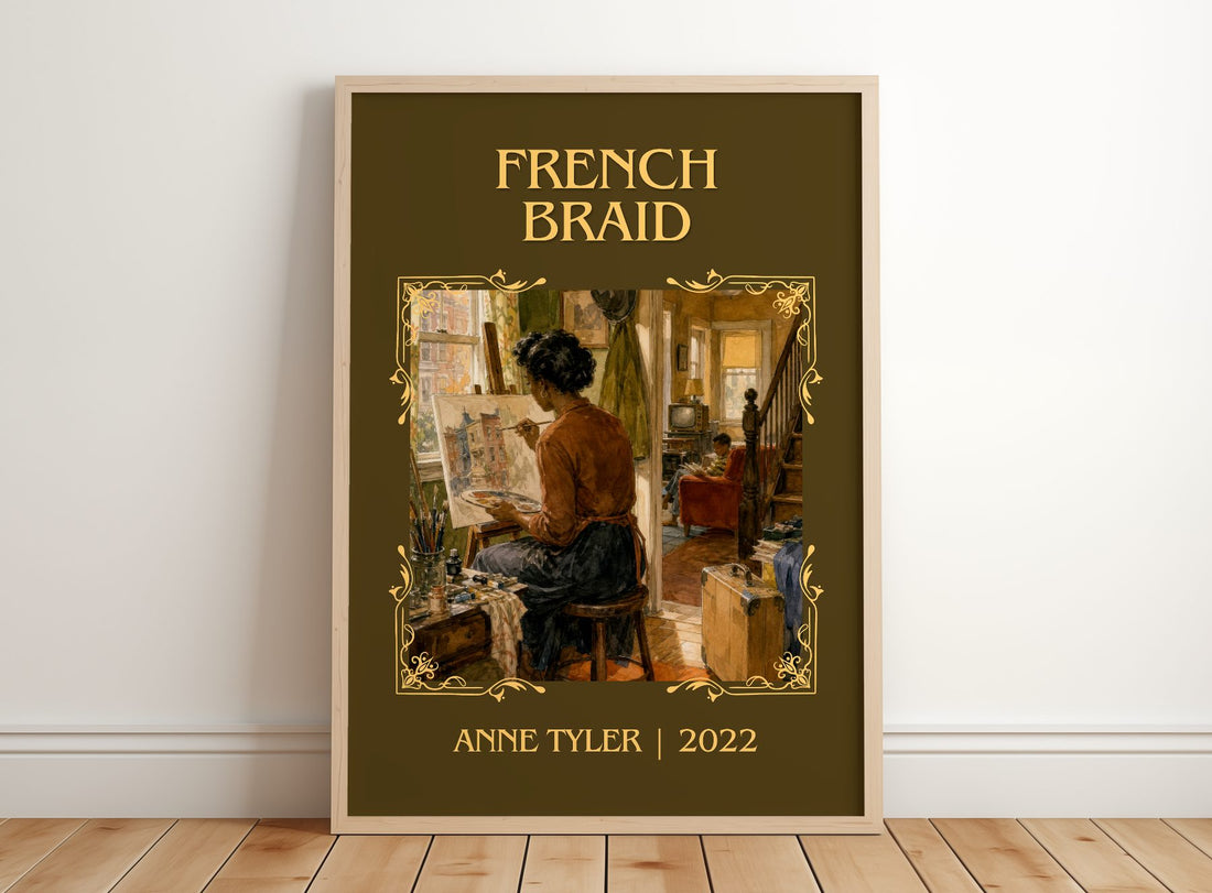 French Braid Classic Book Art Print by Anne Tyler – framed print leaning on a wooden floor