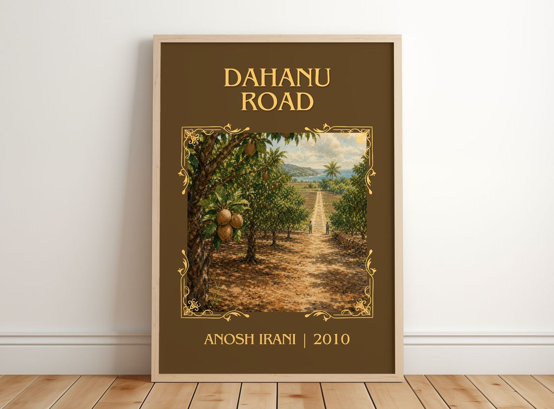 Dahanu Road Classic Book Art Print by Anosh Irani – framed print leaning on a wooden floor