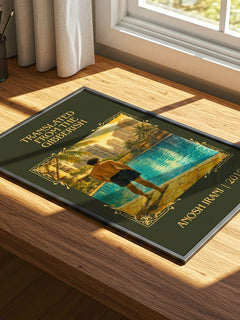 Translated From The Gibberish Classic Book Art Print by Anosh Irani – print on a sunlit desk
