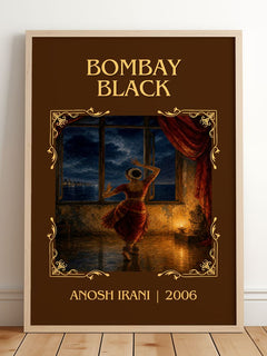 Bombay Black Classic Book Art Print by Anosh Irani – framed print leaning on a wooden floor