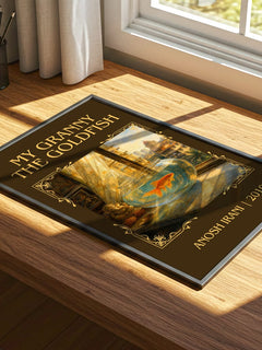 My Granny The Goldfish Classic Book Art Print by Anosh Irani – print on a sunlit desk