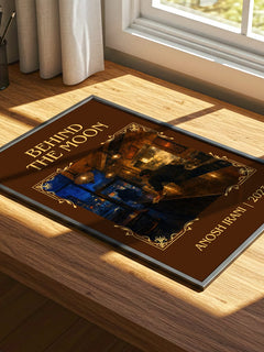 Behind The Moon Classic Book Art Print by Anosh Irani – print on a sunlit desk