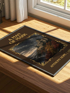 A Man Of Mark Classic Book Art Print by Anthony Hope – print on a sunlit desk