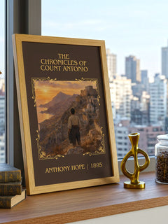 The Chronicles Of Count Antonio Classic Book Art Print by Anthony Hope – framed print on a city-view windowsill