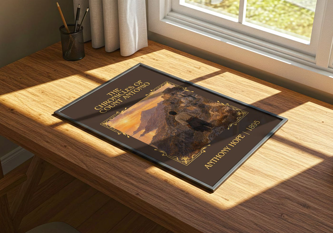 The Chronicles Of Count Antonio Classic Book Art Print by Anthony Hope – print on a sunlit desk