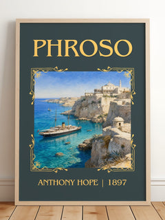 Phroso Classic Book Art Print by Anthony Hope – framed print leaning on a wooden floor