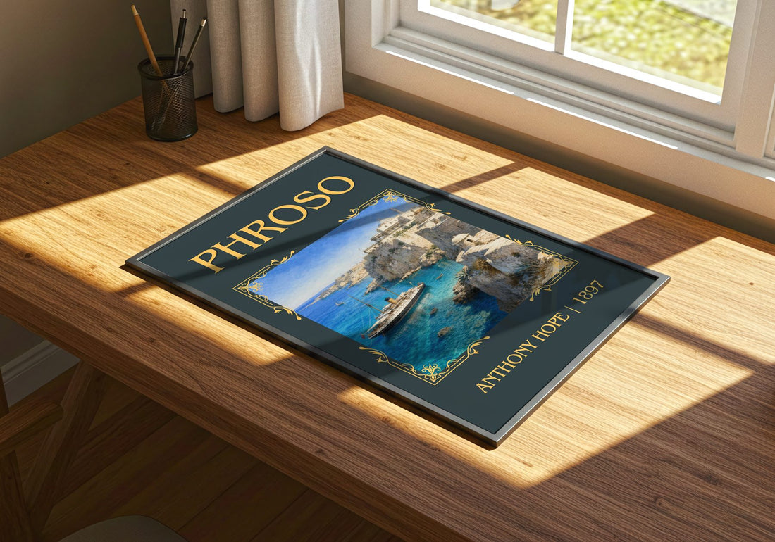 Phroso Classic Book Art Print by Anthony Hope – print on a sunlit desk