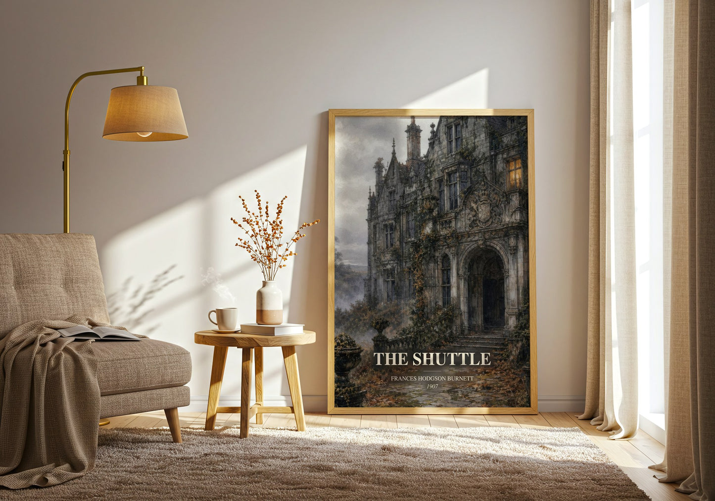 The Shuttle watercolour print in frame leaning in hallway – romance wall art
