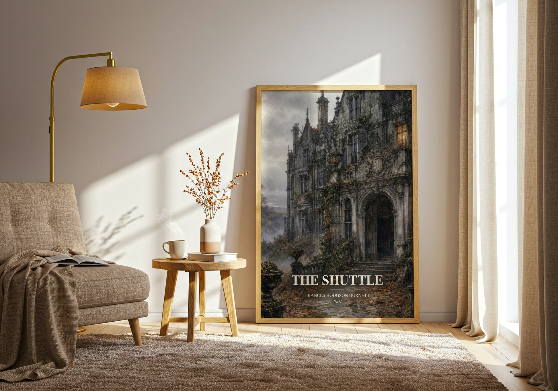 The Shuttle watercolour print in frame leaning in hallway – romance wall art