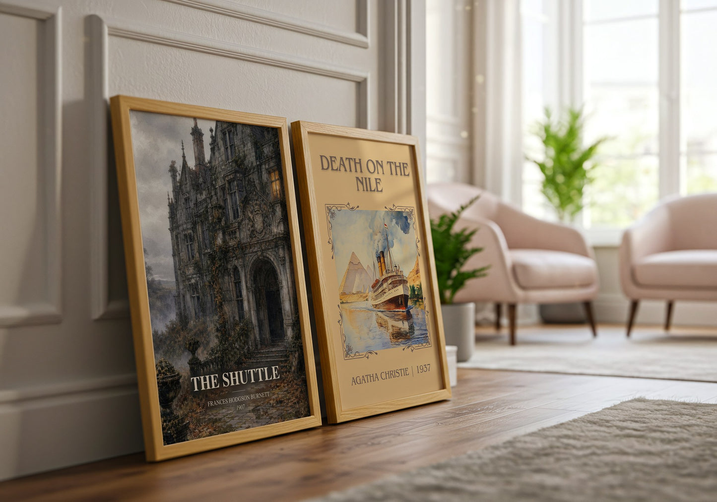 The Shuttle watercolour print framed by window – literary home decor