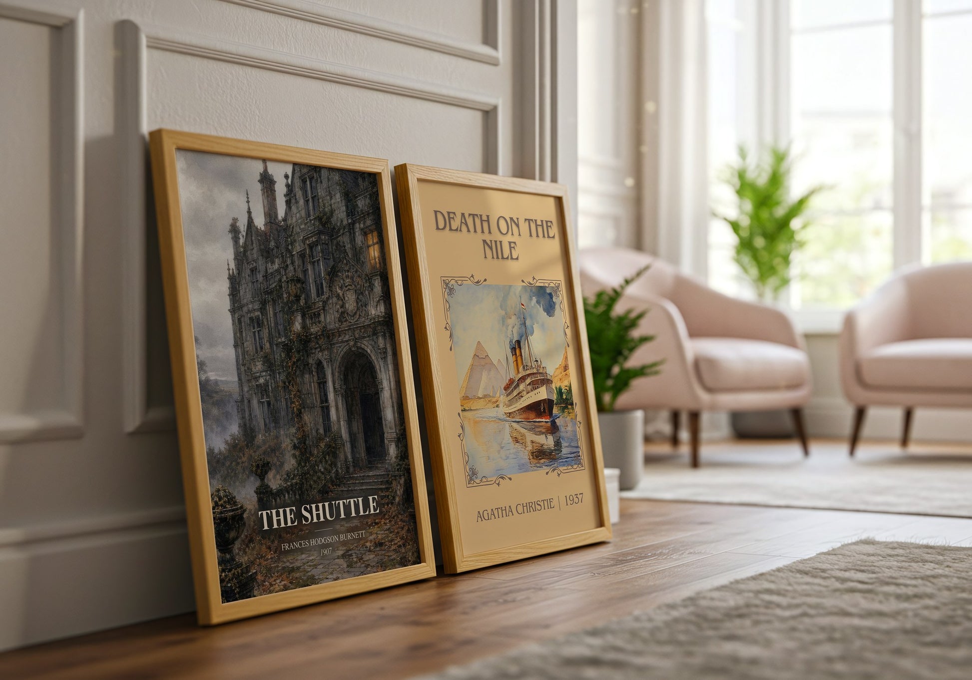 The Shuttle watercolour print framed by window – literary home decor