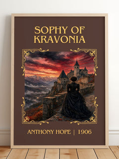 Sophy Of Kravonia Classic Book Art Print by Anthony Hope – framed print leaning on a wooden floor