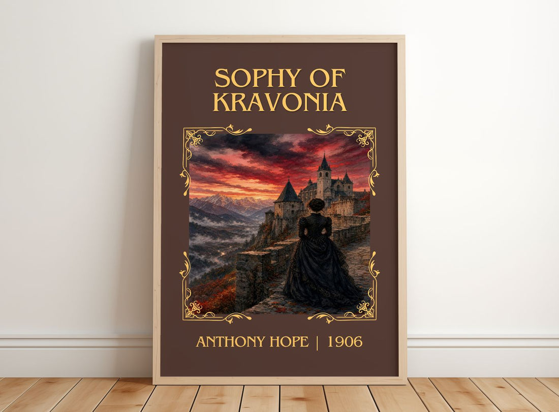 Sophy Of Kravonia Classic Book Art Print by Anthony Hope – framed print leaning on a wooden floor