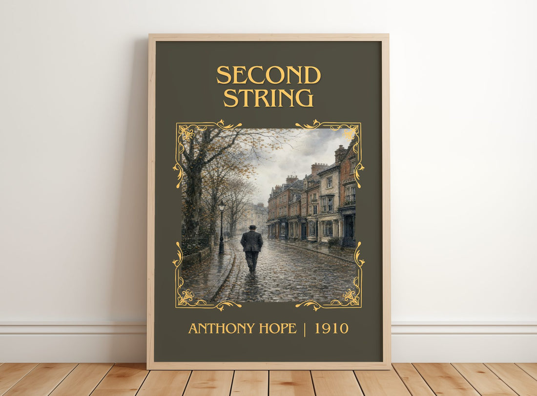 Second String Classic Book Art Print by Anthony Hope – framed print leaning on a wooden floor