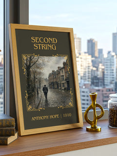 Second String Classic Book Art Print by Anthony Hope – framed print on a city-view windowsill